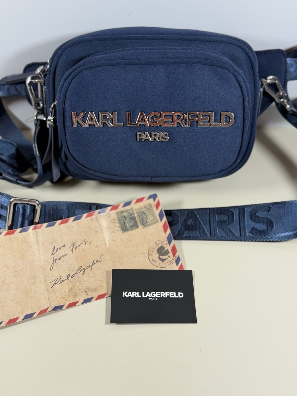 Karl Lagerfeld Navy Logo Belt Bag with Branded Strap